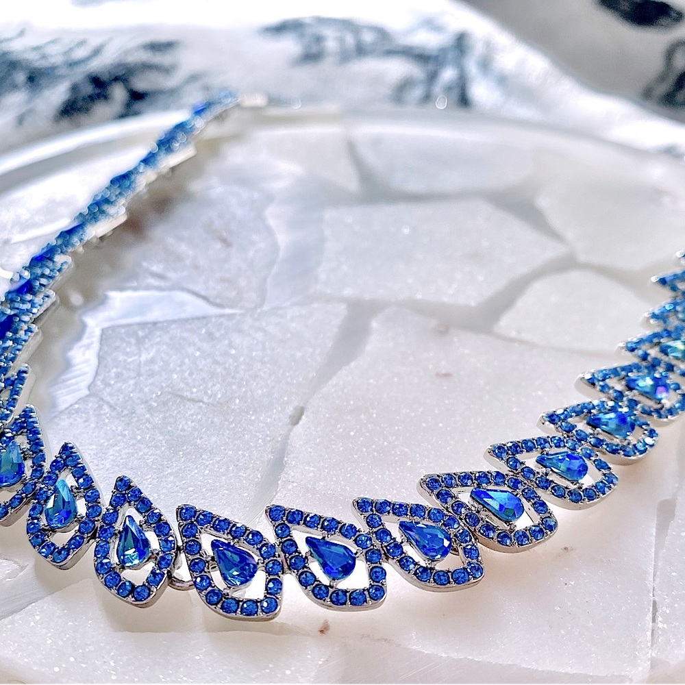 INC Blue Crystal Teardrop Collar Necklace - Picture 5 of 9